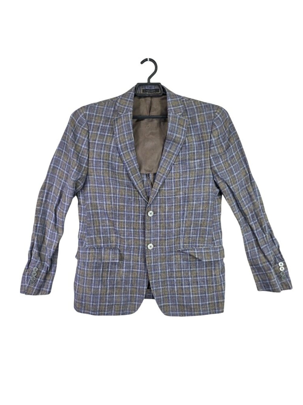 Mens Lauren Ralph Lauren Brown & Blue Plaid Linen Blazer 2-Button Sport Coat 40R